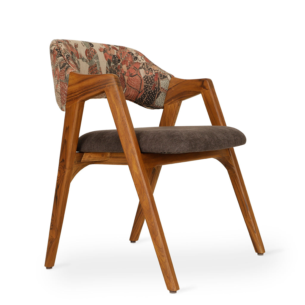 Ikkita - Teak Dining Chair, Printed Fabric | Alankaram