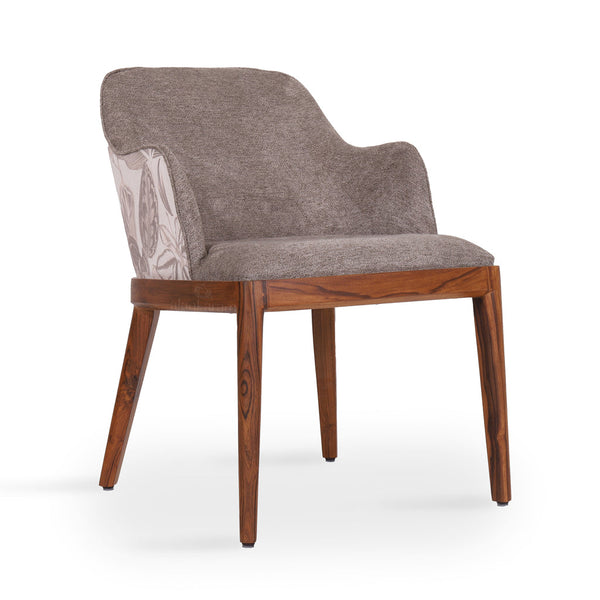 Ozlu - Teakwood Dining Chair with Smoky Cream Fabric