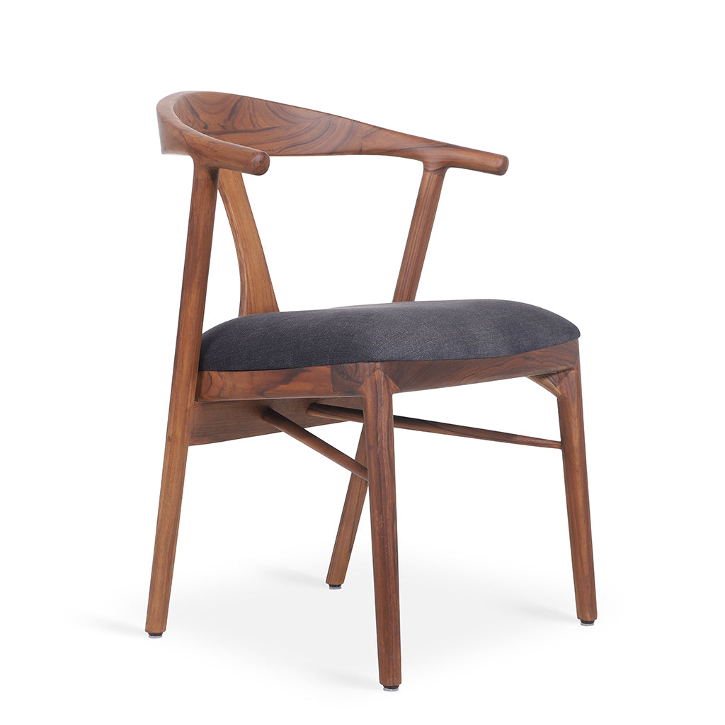 Ploot - Teak Dining Chair, Upholstered Seat, Black Fabric | Alankaram