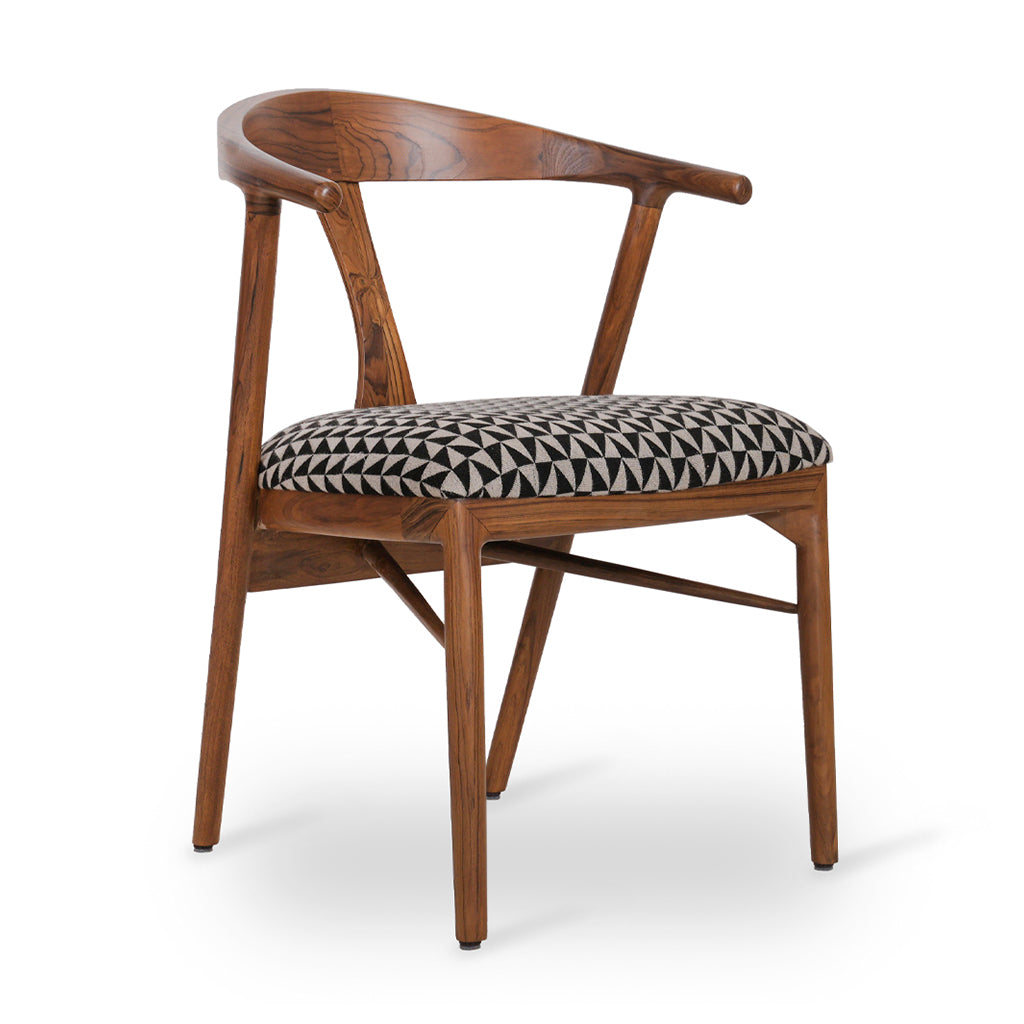 Ploot - Teak Dining Chair, Upholstered Seat, Blue Fabric | Alankaram