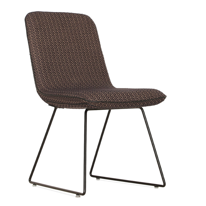 Poro - Metal Dining Chair, Full Upholstered, Brown Printed Fabric ...