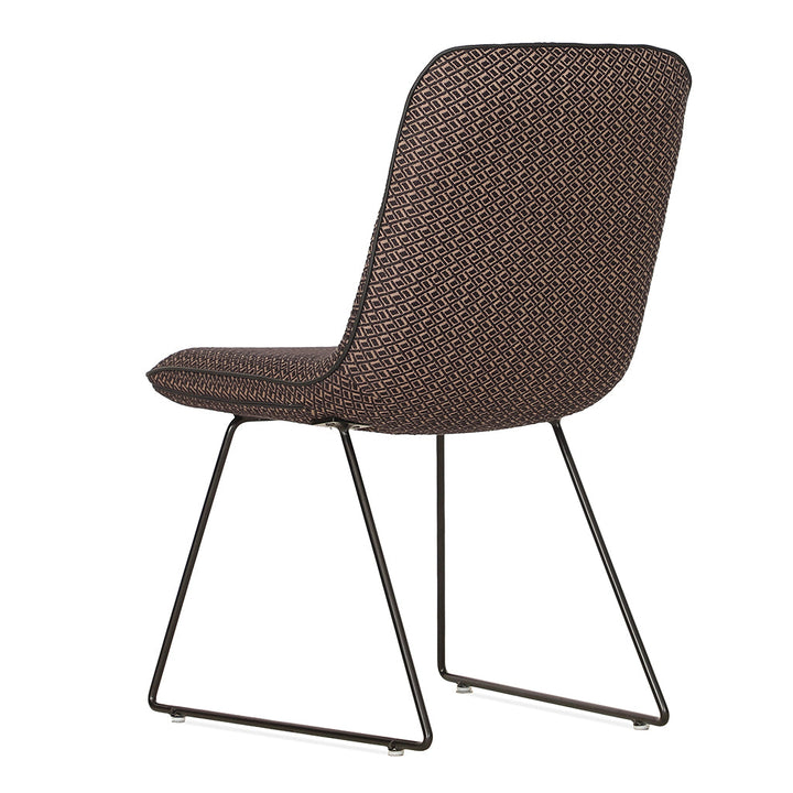 Poro - Metal Dining Chair, Full Upholstered, Brown Printed Fabric ...