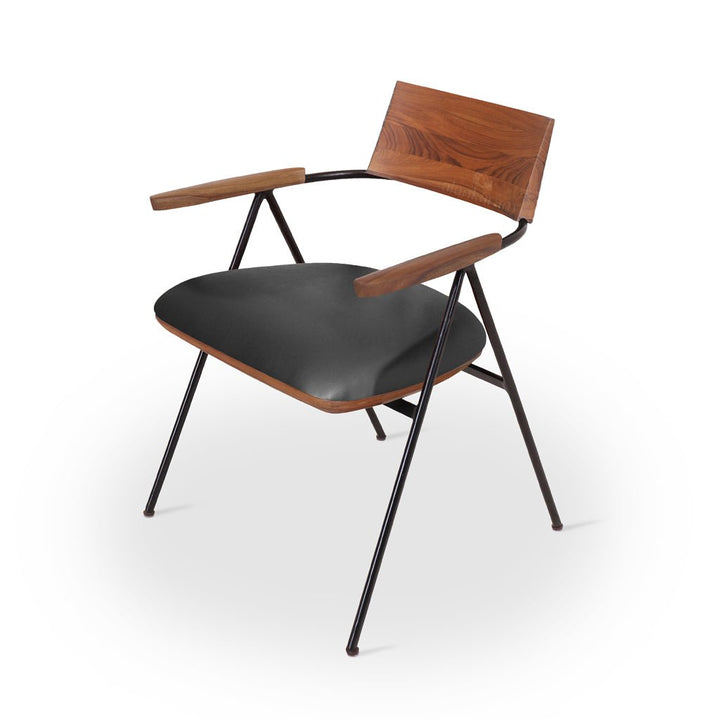 Siliq - Metal Dining Chair, Teak back & armrest, Dining & Study Chairs - Alankaram