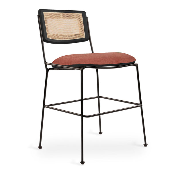 Tkati - Ash/Oak/Beech Dining Chair, Rattan Back, Upholstered Seat, Stained