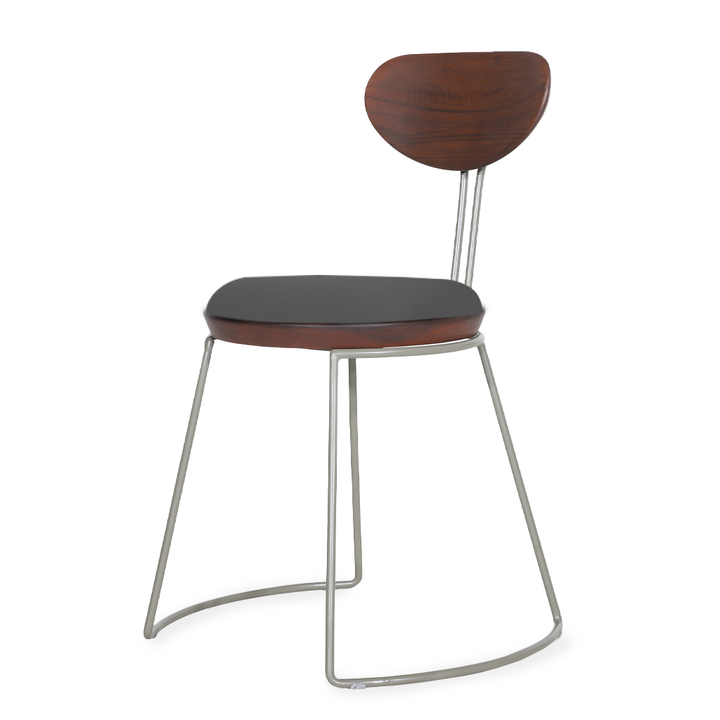 Viboko - Metal Dining Chair, Upholstered Seat, Teak Back - Alankaram