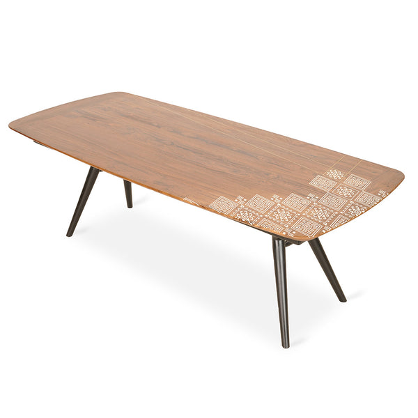 Fusi - Eight Seater Teak Dining Table, Brass Inlay on Top