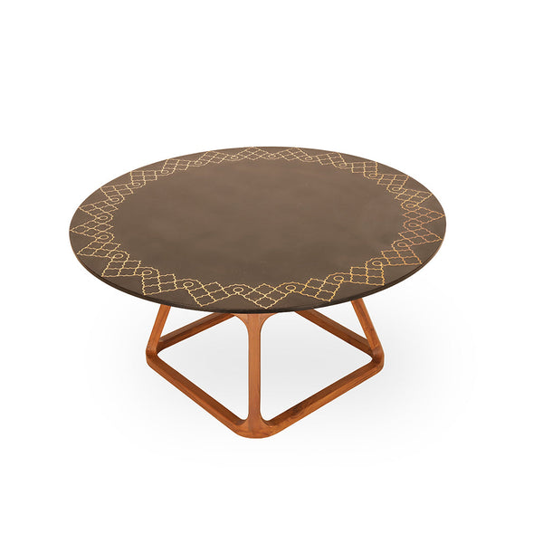 Krug - Teak Dining Table, Stone Top, Brass Inlay