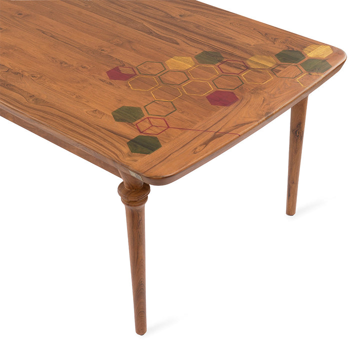 Piki Teakwood Dining Table with Hexagonal Artwork