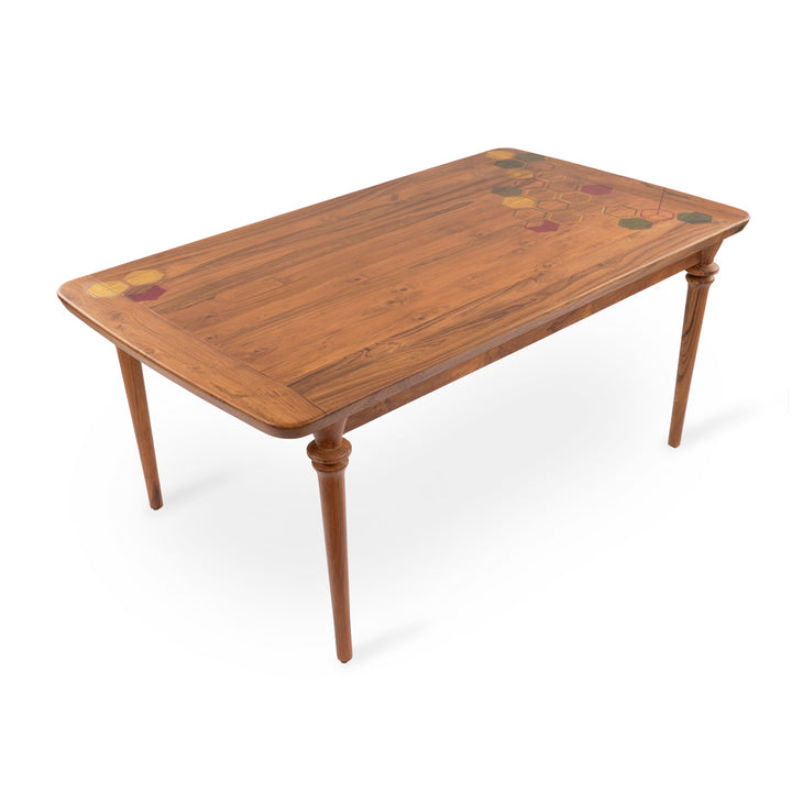 Piki - Teakwood Dining Table with Hexagonal Artwork