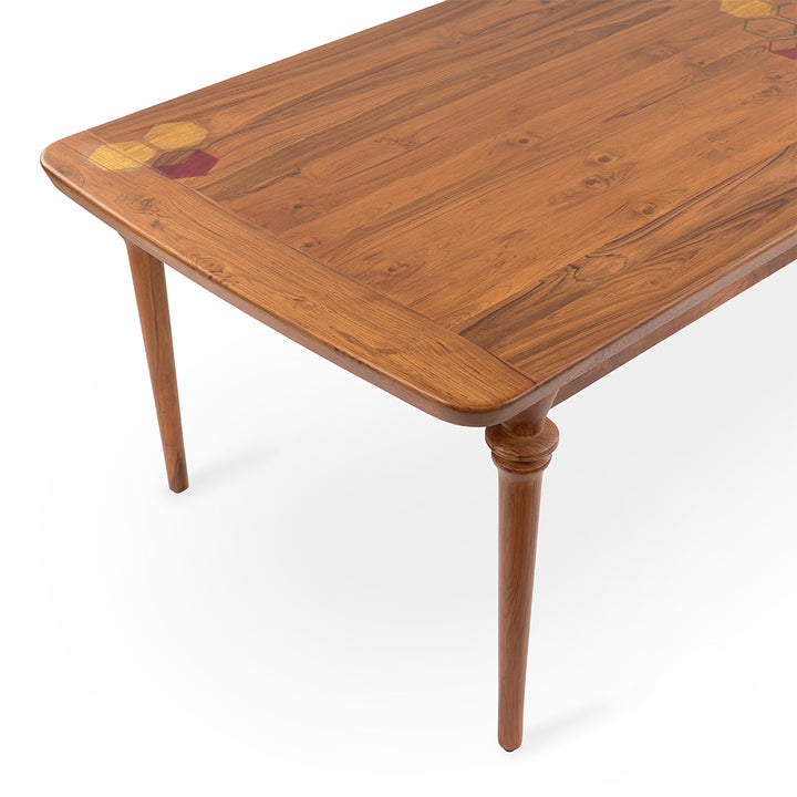 Piki - Teakwood Dining Table with Hexagonal Artwork