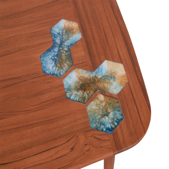 Piki Teakwood Dining Table with Multicolor Artwork