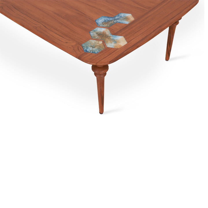 Piki Teakwood Dining Table with Multicolor Artwork