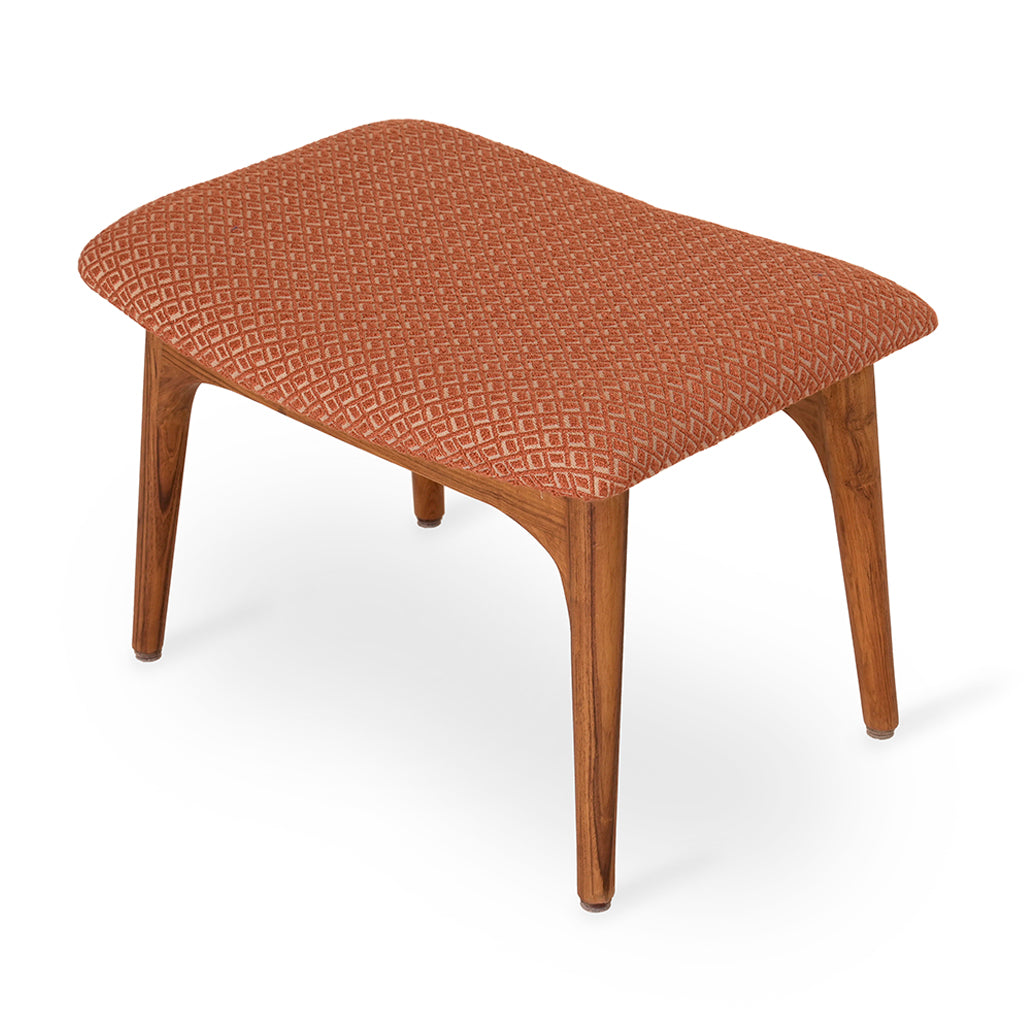 Ruru - Teak Footstool, Red Fabric | Alankaram