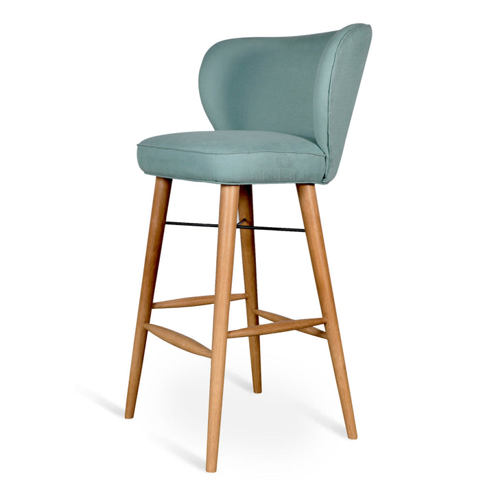 Cubuk - Solidwood Bar Chair with Light Blue Fabric