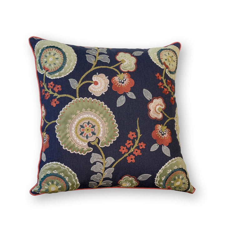 Cushion - Navy Blue Green Printed Fabric
