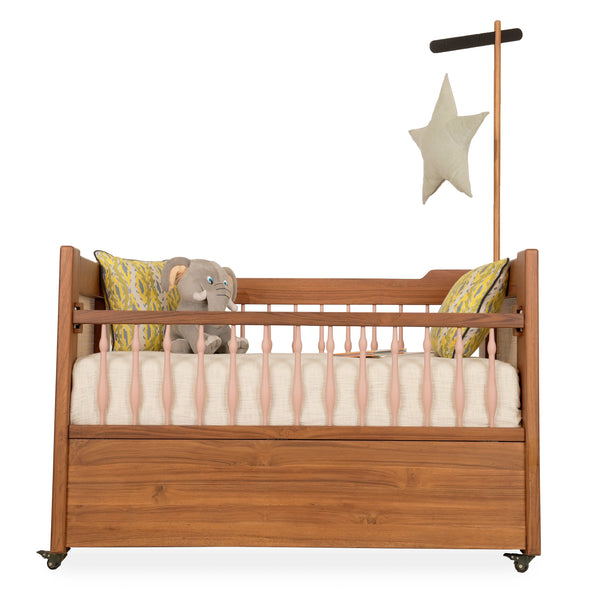 Pepe - Teakwood Cradle / Crib with White Fabric