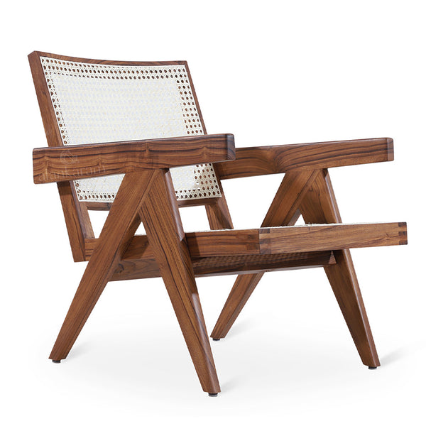 Jeanneret - Teakwood Lounge Chair with Off white Rattan