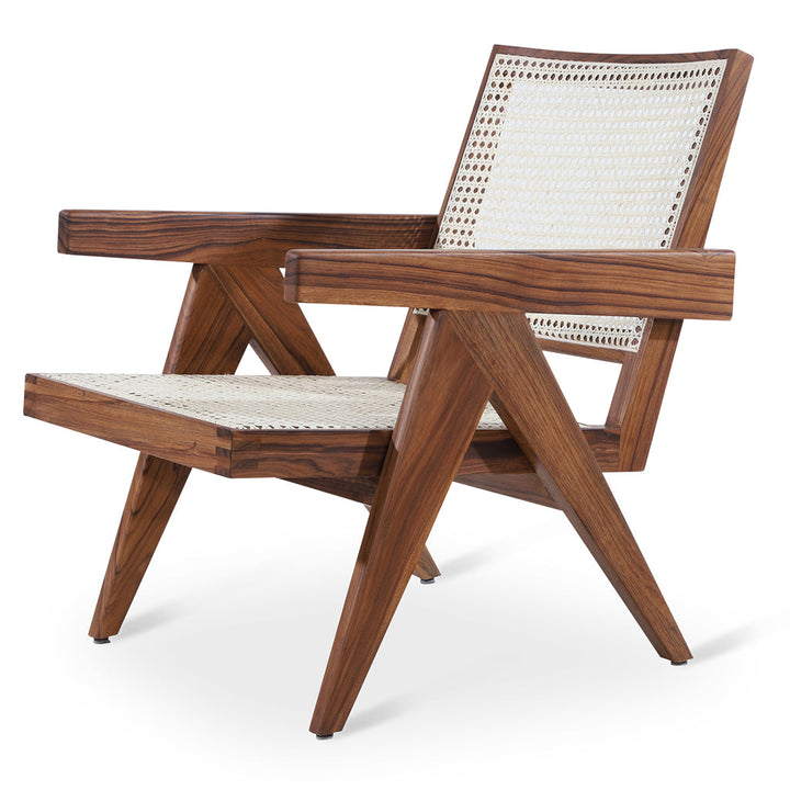Jeanneret - Teakwood Lounge Chair with Off white Rattan