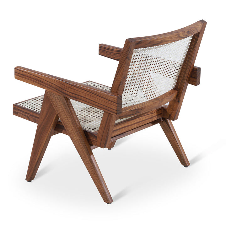 Jeanneret - Teakwood Lounge Chair with Off white Rattan