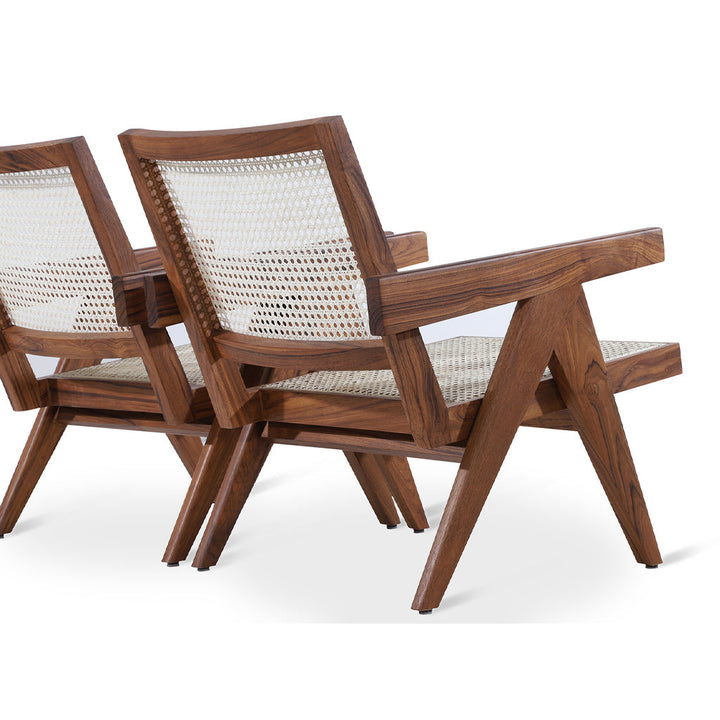 Jeanneret - Teakwood Lounge Chair with Off white Rattan