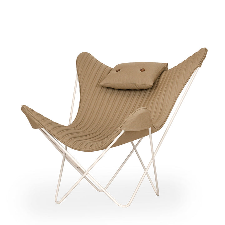 Kabo Lounge Chair with Beige Leather and Metal Base