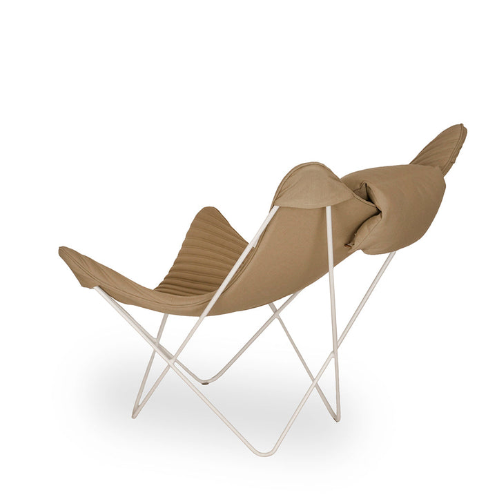 Kabo Lounge Chair with Beige Leather and Metal Base