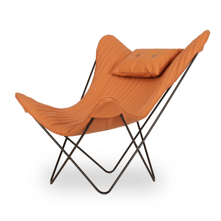 Kabo Lounge Chair with Orange Leather and Metal Base