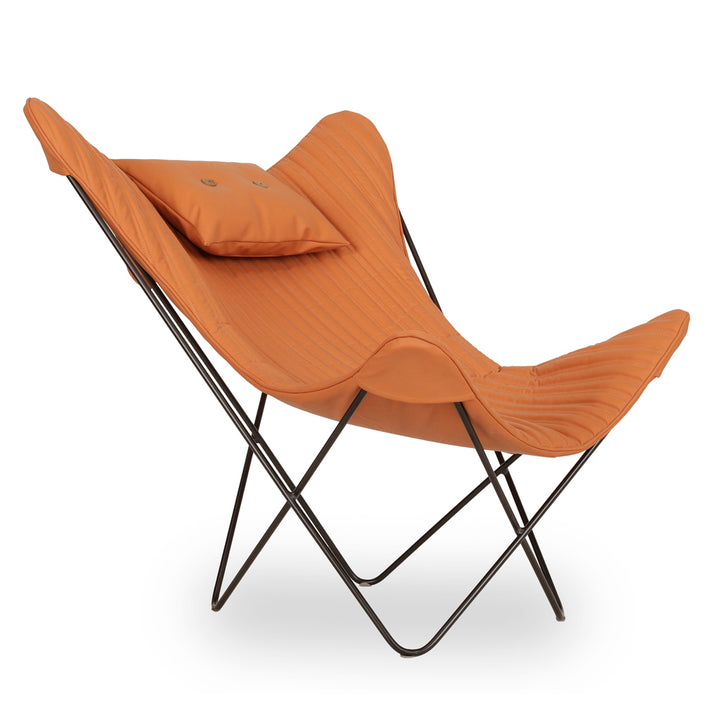 Kabo Lounge Chair with Orange Leather and Metal Base