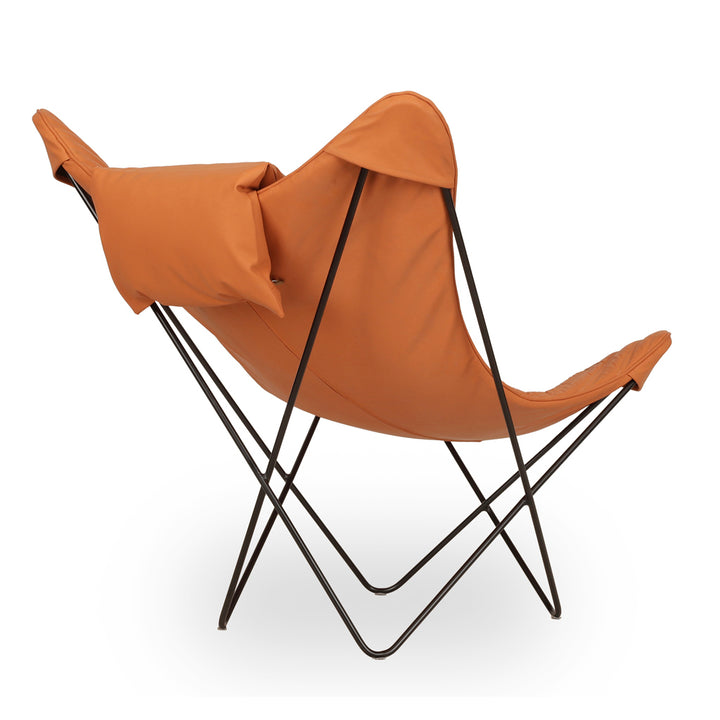 Kabo Lounge Chair with Orange Leather and Metal Base