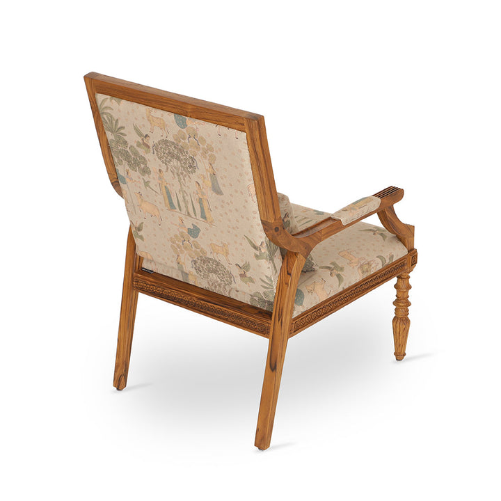 Masani Teakwood Lounge Chair with Beige Printed Fabric