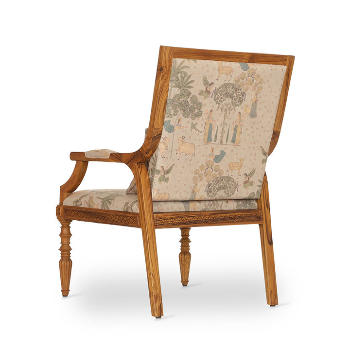 Masani Teakwood Lounge Chair with Beige Printed Fabric