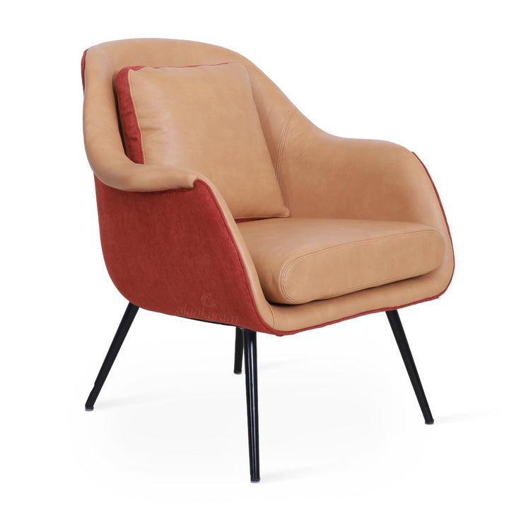 Nefis - Lounge Chair with Red Fabric and Metal Legs