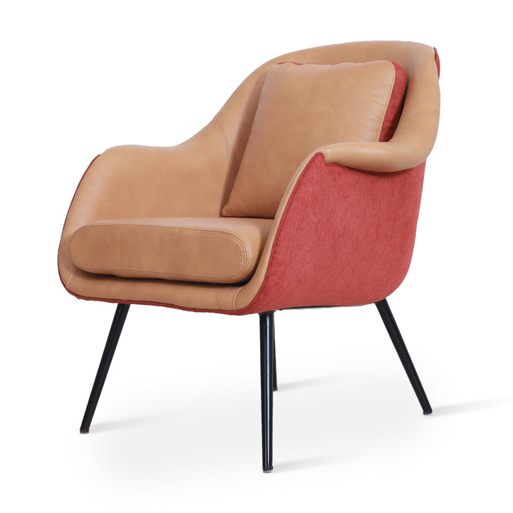 Nefis - Lounge Chair with Red Fabric and Metal Legs
