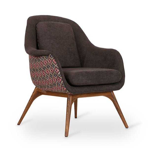 Nefis - Teakwood Lounge Chair with Brown Fabric