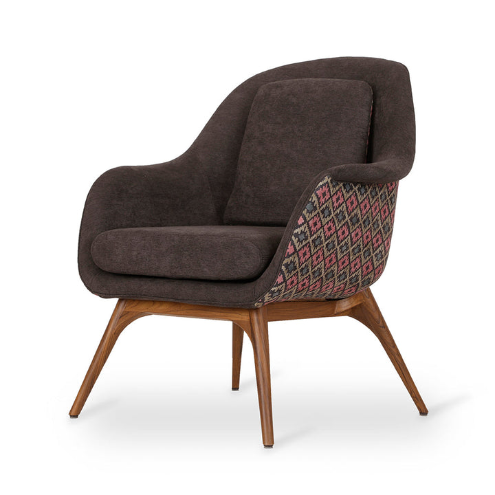 Nefis - Teakwood Lounge Chair with Brown Fabric
