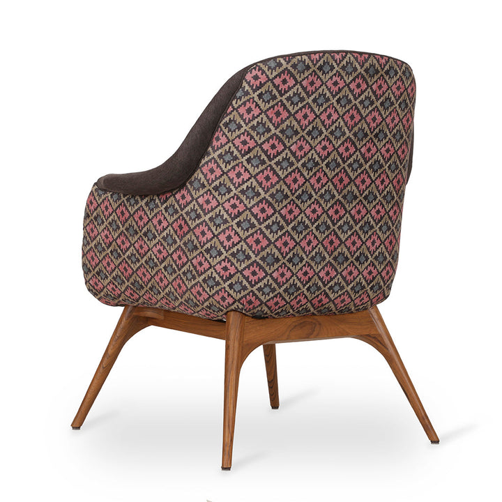 Nefis - Teakwood Lounge Chair with Brown Fabric