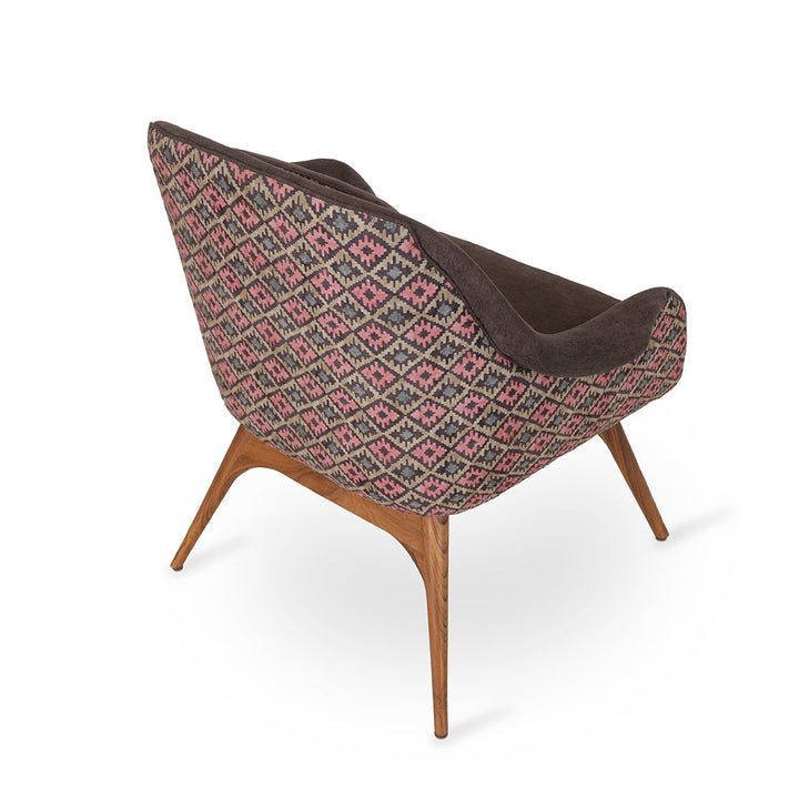 Nefis - Teakwood Lounge Chair with Brown Fabric