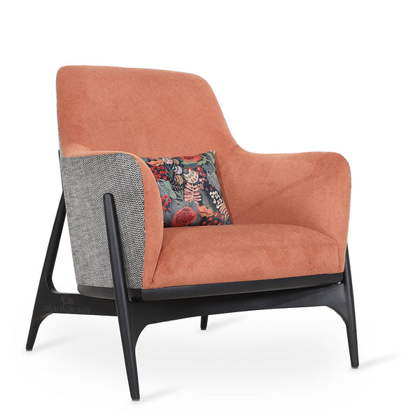 Syva - Lounge Chair with Orange, Black Printed Fabric