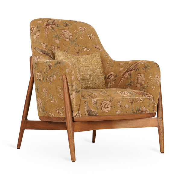 Syva - Teak Lounge Chair French Beige Printed Fabric