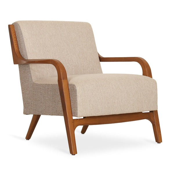 Tordu - Teak Lounge Chair, Creamy Yellow & Reddish Orange