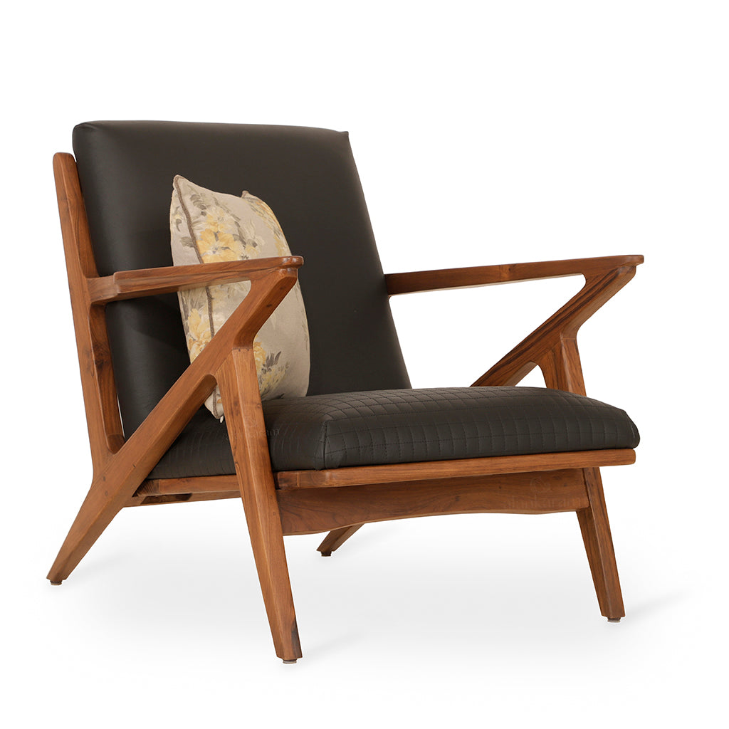 Z-Chair - Teak Lounge Chair, Black Leather | Alankaram