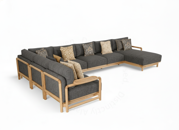 Kaha - Solidwood Reconfigurable Sofa Grey Upholstered