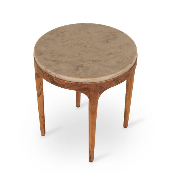Ikhola - Teakwood Side Table with Stone Top