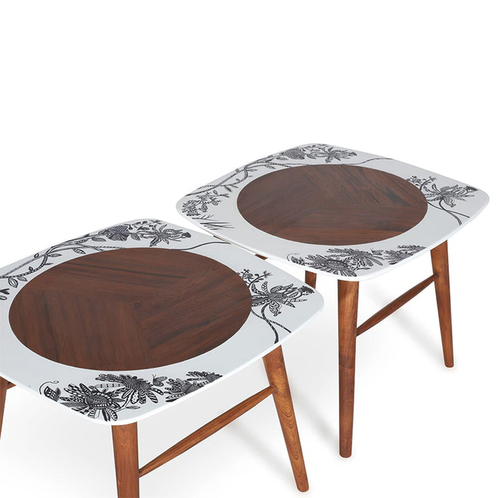 Seni - Teakwood Side Table with White Painted Top