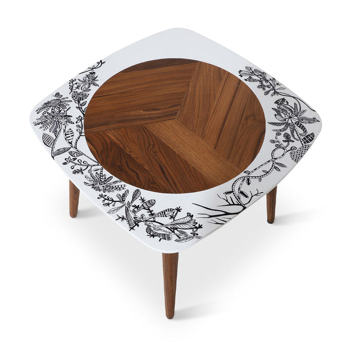 Seni - Teakwood Side Table with White Painted Top