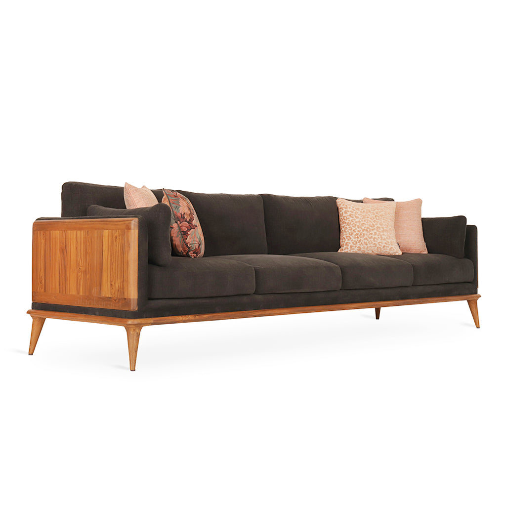 Mysig - Four Seater Teak Sofa, Upholstered Back | Alankaram