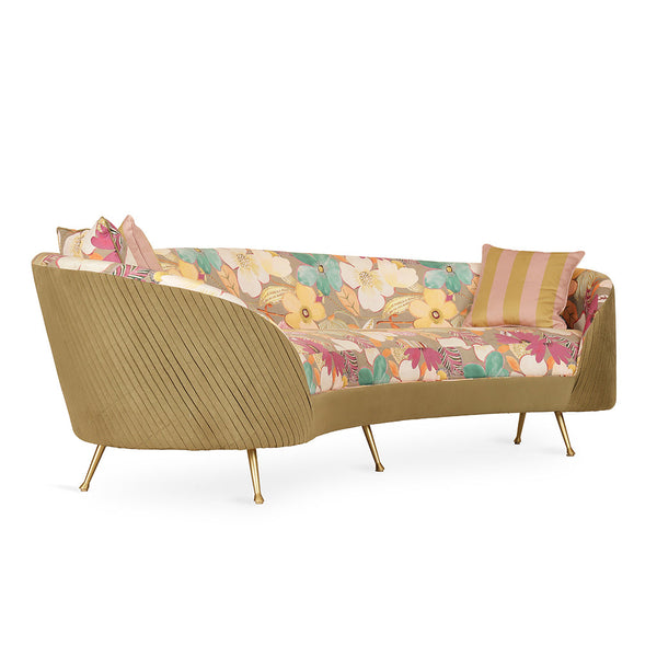 Rikoma - Three Seater Sofa, Full Upholstered, Brass Legs