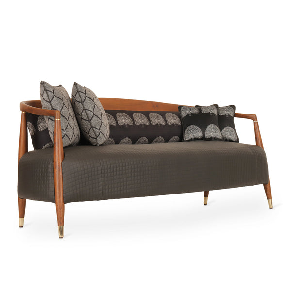 Uru - Three Seater Teak Sofa, Brass Accentuations