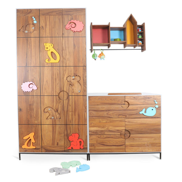 Tanoshii Teakwood Wardrobe with Metal Base
