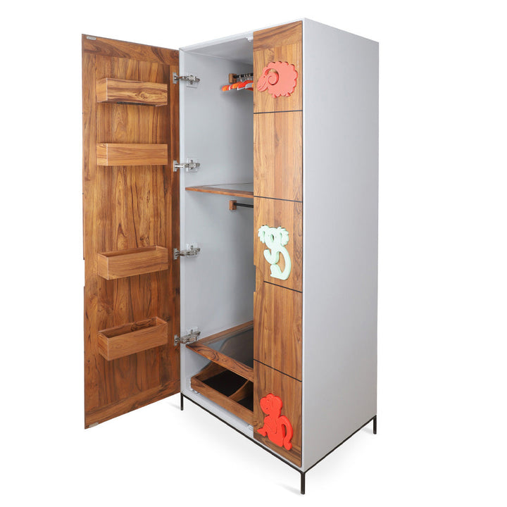 Tanoshii Teakwood Wardrobe with Metal Base